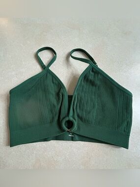 Aerie seamless ring plunge bralette hunter green ribbed size S loungewear